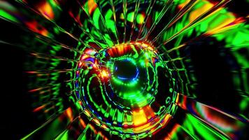 Abstract tunnel of circular object with bright lights in the center. Looped animation video