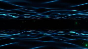 Blue waves on dark background with bubbles and stars. Loop animation video