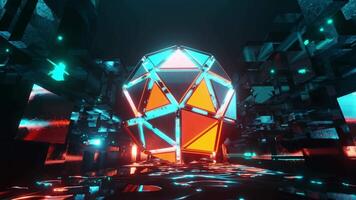 A big blinking ball coming at you in an abstract city. Loop animation video