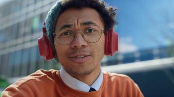 Man speaking on call first person view video