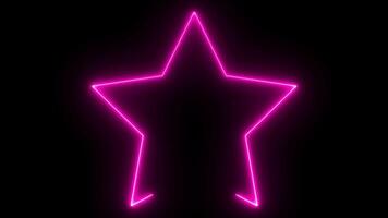 Neon pink light effect graphic animation, laser beam moving repeating forming star icon on black background, 4k resolution recording. video