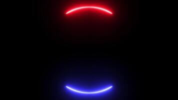 Red and blue neon lights motion animation, rotating and repeating, LED lights with round frame shape on black background, 4k resolution footage. video