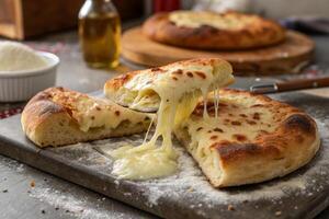Imeretian khachapuri sliced open showcasing melted cheese and soft crust photo