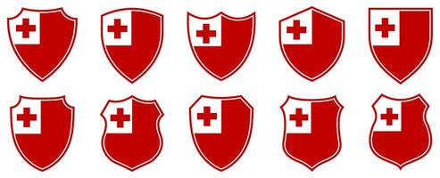 set collections tonga flag in shield badge icon. tonga flag symbol of powerful country. tonga independence day emblem label sticker design template illustration vector