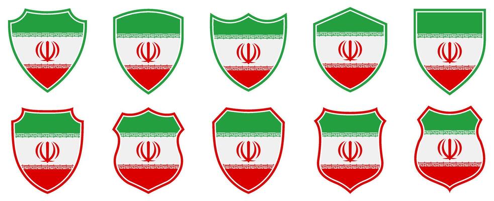 set collections iran flag in shield badge icon. iran flag symbol of powerful country. iran independence day emblem label sticker design template illustration