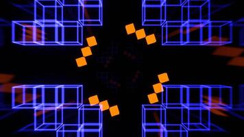 Red Blue and Orange Neon Flashing Geometric Cube Patterns Background VJ Loop in 4K video