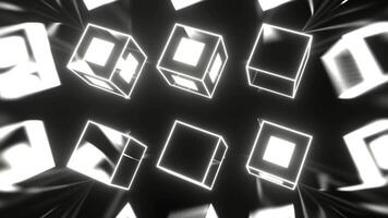 White Strobe Neon Twirling Cubes Background VJ Loop in 4K video