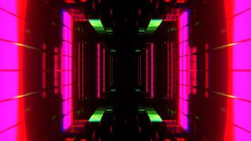 Pink and Green Cyber Tunnel with Glowing Neon Squares Background VJ Loop in 4K video