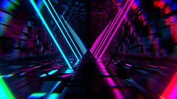 Cyan and Pink Endless Sci Fi Corridor with Neon Long Lamps Background VJ Loop in 4K video