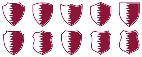 set collections qatar flag in shield badge icon. qatar flag symbol of powerful country. qatar independence day emblem label sticker design template illustration vector