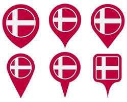 set Location pin denmark flag icon. Country location symbol Map markers design template illustration vector