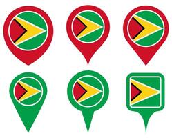 set Location pin guyana flag icon. Country location symbol Map markers design template illustration vector
