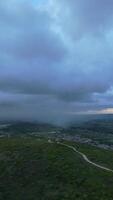 Sky with Stormy Dark Dramatic Clouds in Rural Portugal. Virga, Dry Storm. Aerial View. Moving Forward and Upwards. Vertical video