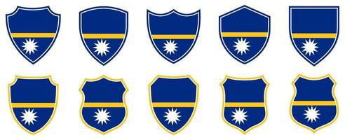 set collections nauru flag in shield badge icon. nauru flag symbol of powerful country. nauru independence day emblem label sticker design template illustration vector