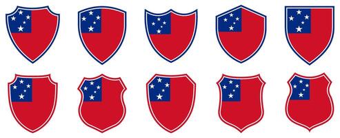 set collections samoa flag in shield badge icon. samoa flag symbol of powerful country. samoa independence day emblem label sticker design template illustration vector