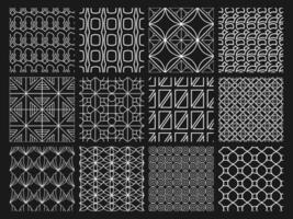 A stylish collection of modern geometric seamless patterns with abstract lines and optical art. vector