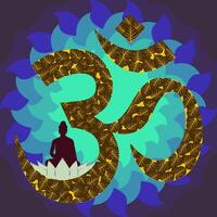 Om symbol with intricate leaf patterns vector