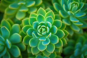 Green succulent plants arranged in a visually appealing pattern in natural light photo
