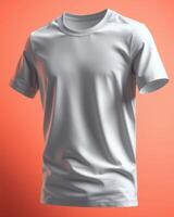 Clean white t-shirt mockup on soft gradient background. Ideal for print-on-demand, branding, or apparel design. High-resolution template perfect for fashion and product presentations. photo