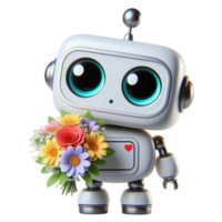 robot with flower on transparent background png