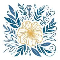 Floral line artwork. One line botanical sketch. Minimalist flower design. Hand painted flowers. Fine print cushion style. vector