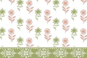 border design elements. floral embroidery texture. one line petal repeat. seamless sketch pattern. botanical hand drawn textile. outline modern artwork vector