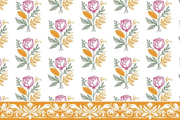 minimal embroidery artwork. floral seamless pattern. one line border sketch. drawn petal texture. botanical textile repeat. modern outline design