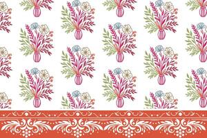floral border repeat. seamless one line pattern. textile hand drawn sketch. embroidery petal artwork. outline botanical texture. modern design style vector