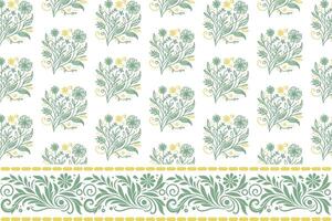 floral embroidery pattern. seamless sketch repeat. border one line design. drawn textile artwork. botanical petal texture. modern outline elements vector