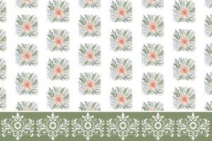 border artwork sketch. seamless floral embroidery. one line pattern repeat. textile hand drawn texture. outline botanical petals. minimal design elements vector