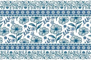 blue floral wallpaper sketch. one line border style. minimal flower petals. elegant seamless pattern. botanical outline repeat. modern textile background vector