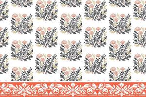 seamless border design. one line embroidery sketch. textile floral artwork. outline petal repeat. hand drawn texture. botanical pattern elements vector