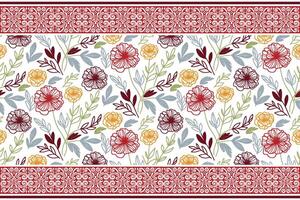 sketch textile repeat. embroidery border pattern. floral one line texture. hand drawn botanical design. seamless outline artwork. modern petal elements vector