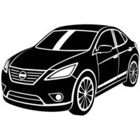Black sedan vehicle displays a monochromatic scheme with stark white outlining its design features vector