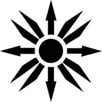 Black arrows radially extend outward from a central circle in a precise, symmetrical pattern vector