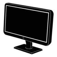 Black computer monitor showcases technology with a sleek, modern, design against a white background vector