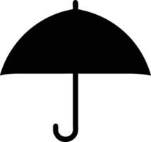 Black umbrella silhouette with curved handle appears against a stark white plain background vector
