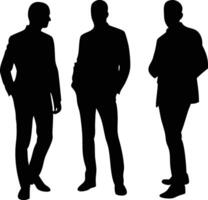 Silhouetted business men stand confidently in suits, creating a strong professional presence vector