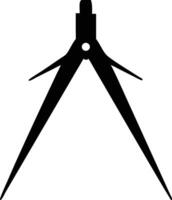 Isolated black divider tool with two legs, hinged at the top, stands open on white vector