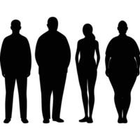 Silhouette shows weight differences as plus size figures stand beside normal figures vector