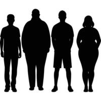 Diverse group showing various body sizes are standing in silhouette against a white background vector