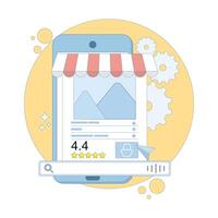 voice search concept. SEO optimization, digital assistant, voice search, improving product discovery and user engagement. optimized e-commerce product pages. cartoon design illustration vector