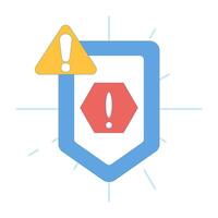 concept of notification in case of danger or error. safety warning. personal data protection and prevention system. shield with warning sign. flat design illustration in the background. vector