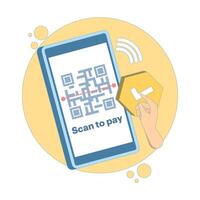 Payment concept using QR. Secure transaction. Integration of QR code payment for contactless payment and mobile payment. QR code for easy ordering and payment. Flat illustration. vector