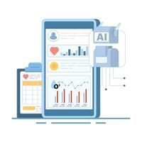 Smart watch and health tracker concept. AI-based diagnostics. Algorithms analyzing health data. Medical insights in healthcare. Flat modern design illustration in the background. vector