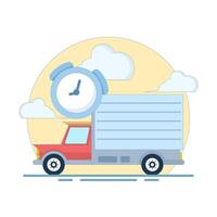 On Time Delivery Concept. Delivery Truck with Clock. Fast Delivery. Fast and safe delivery. Package delivery with fast response. Design Illustration in the background. vector