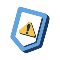 concept of notification in case of danger or error. safety warning. personal data protection and prevention system. shield with warning sign. flat cartoon design illustration in the background. vector