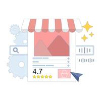 voice search concept. SEO optimization, digital assistants, voice search, improving product discovery and user engagement. optimized e-commerce product pages. cartoon illustration vector