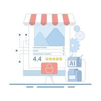 AI concept enhances customer experience. Personalized predictive product recommendations, martech and AI using data analytics and machine learning marketing. Flat design illustration. vector