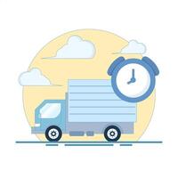 On Time Delivery Concept. Delivery Truck with Clock. Fast Delivery. Fast and safe delivery. Parcel delivery with fast response. Illustration Design on background. vector